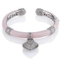 Pre-Owned Silver Judith Ripka Pink Stone Set Heart Bangle 4334006