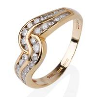 pre owned 14ct yellow gold two row diamond twist ring 4332246