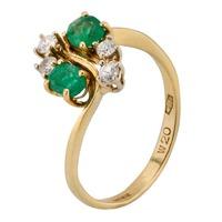 Pre-Owned 18ct Yellow Gold Emerald and Diamond Swirl Ring 4111304