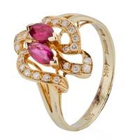 Pre-Owned 14ct Yellow Gold Ruby and Diamond Ornate Cluster Ring 4111309
