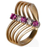 Pre-Owned 14ct Yellow Gold Ruby and Diamond Wishbone Ring 4332678