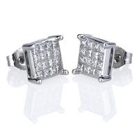 Pre-Owned 14ct White Gold Princess Cut Diamond Cluster Stud Earrings 4317835