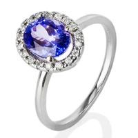 Pre-Owned 14ct White Gold Oval Tanzanite and Diamond Cluster Ring 4332169