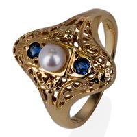 Pre-Owned 14ct Yellow Gold Pearl and Sapphire Ring 4309677