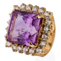 Pre-Owned 14ct Yellow Gold Amethyst and Cubic Zirconia Cluster Ring 4146816
