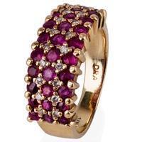 Pre-Owned 14ct Yellow Gold Ruby and Diamond Three Row Ring 4332879