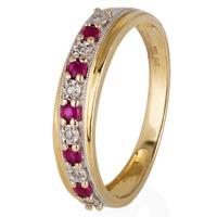 Pre-Owned 9ct Yellow Gold Ruby and Diamond Band Ring 4111318