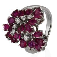 pre owned 18ct white gold ruby and diamond multi cluster ring 4332921