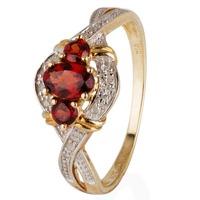 pre owned 9ct yellow gold garnet and diamond cluster ring 4145927