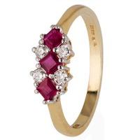 pre owned 9ct yellow gold ruby and diamond seven stone ring 4111316