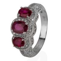 pre owned 18ct white gold ruby and diamond triple cluster ring 4328034