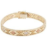 Pre-Owned 9ct Three Colour Gold Brick Link Bracelet 4128979