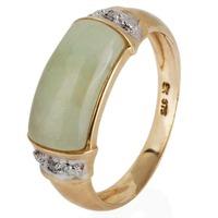 Pre-Owned 9ct Yellow Gold Jade and Diamond Ring 4145859