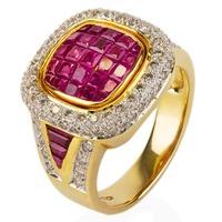 Pre-Owned 18ct Yellow Gold Ruby and Diamond Cluster Ring 4112062