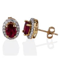 Pre-Owned 14ct Yellow Gold Ruby and Diamond Cluster Stud Earrings 4317787