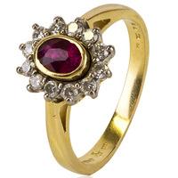 pre owned 18ct yellow gold ruby and diamond cluster ring 4112108