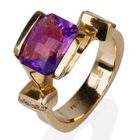 Pre-Owned 14ct Yellow Gold Amethyst and Diamond Twist Ring 4332258