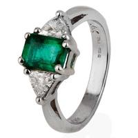 Pre-Owned 14ct White Gold Emerald and Diamond Three Stone Ring 4328072