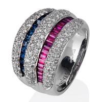 Pre-Owned 14ct White Gold Diamond Ruby and Sapphire Ring 4332696