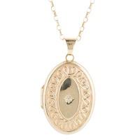 pre owned 9ct yellow gold diamond set oval locket necklace 4156482