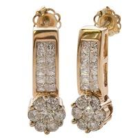 Pre-Owned 14ct Yellow Gold Diamond Cluster Dropper Earrings 4333225