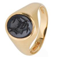 pre owned 9ct yellow gold mens centurion hematite signet ring 4115352