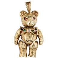 pre owned 9ct yellow gold stone set teddy bear pendant 4156447