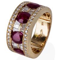 pre owned 14ct yellow gold ruby and diamond band ring 4332711