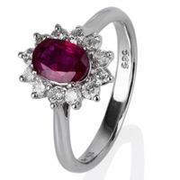 pre owned 14ct white gold oval ruby and diamond cluster ring 4332073