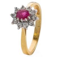 pre owned 18ct yellow gold ruby and diamond cluster ring 4111067