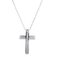 Pre-Owned 9ct White Gold Diamond Set Cross Necklace 4156443