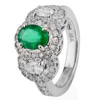 Pre-Owned 18ct White Gold Emerald and Diamond Triple Cluster Ring 4328073