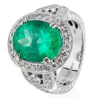 pre owned 18ct white gold emerald and diamond cluster ring 4228308