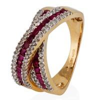 pre owned 14ct yellow gold ruby and diamond crossover ring 4332771