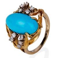 Pre-Owned Gold Turquoise And Diamond Ring 4148560