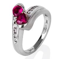 pre owned 14ct white gold ruby and diamond cross over ring 4329574