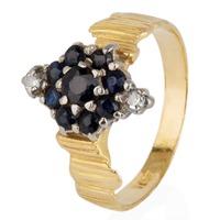 pre owned 18ct yellow gold sapphire and diamond marquise cluster ring  ...