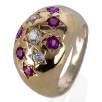 Pre-Owned 9ct Yellow Gold Diamond And Ruby Band Ring 4332382