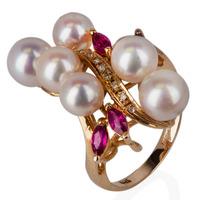 Pre-Owned 14ct Yellow Gold Pearl Ruby and Diamond Spray Ring 4332644
