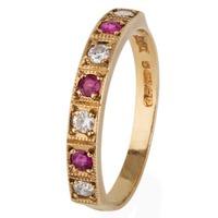 Pre-Owned 9ct Yellow Gold Ruby and Diamond Half Eternity Ring 4111227