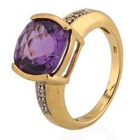 Pre-Owned 9ct Yellow Gold Amethyst and Diamond Ring 4311045