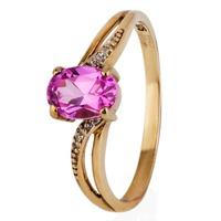 Pre-Owned 9ct Yellow Gold Synthetic Pink Sapphire and Diamond Ring 4145708