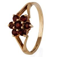 Pre-Owned 9ct Yellow Gold Garnet Seven Stone Cluster Ring 4146765