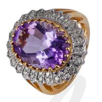 Pre-Owned 14ct Yellow Gold Amethyst and Diamond Cluster Ring 4332676