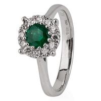 Pre-Owned 14ct White Gold Emerald and Diamond Cluster Ring 4328060