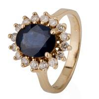 Pre-Owned 14ct Yellow Gold Sapphire and Diamond Oval Cluster Ring 4328013