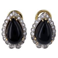 pre owned 14ct yellow gold onyx and diamond clip on earrings 4333221