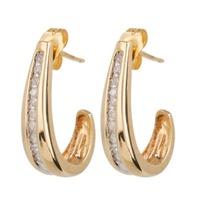 Pre-Owned 9ct Yellow Gold Diamond Half Hoop Earrings 4165502