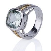 Pre-Owned 14ct Two Colour Gold Green Quartz and Diamond Ring 4332393