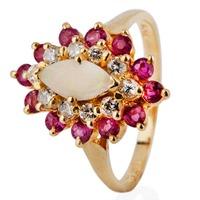 Pre-Owned 14ct Yellow Gold Opal Diamond and Ruby Cluster Ring 4328091